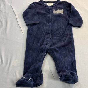 First Impressions - 0-3M - Navy Blue Velour Onesie Sleeper with Crown Patch